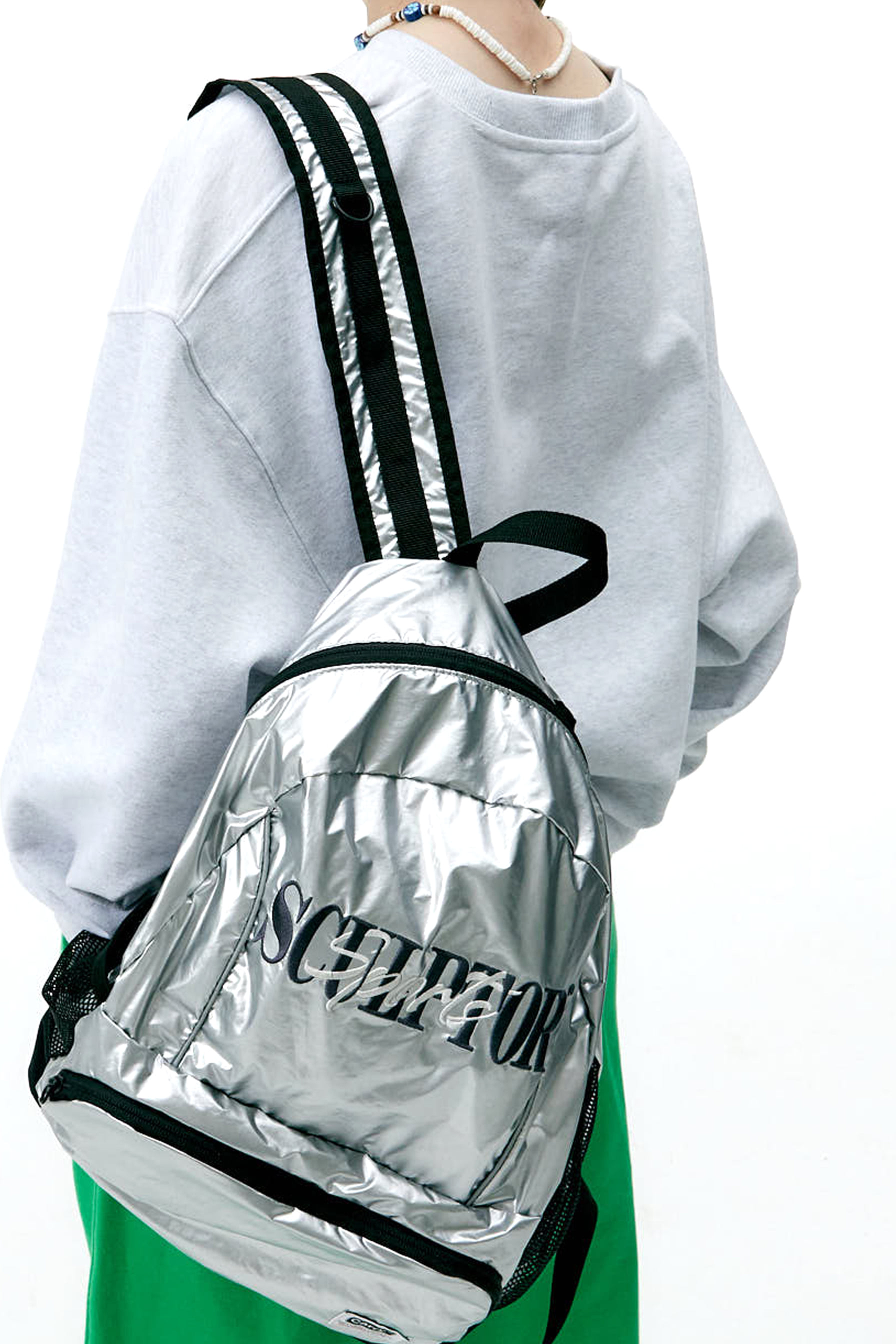 Nylon Slouch Backpack Silver