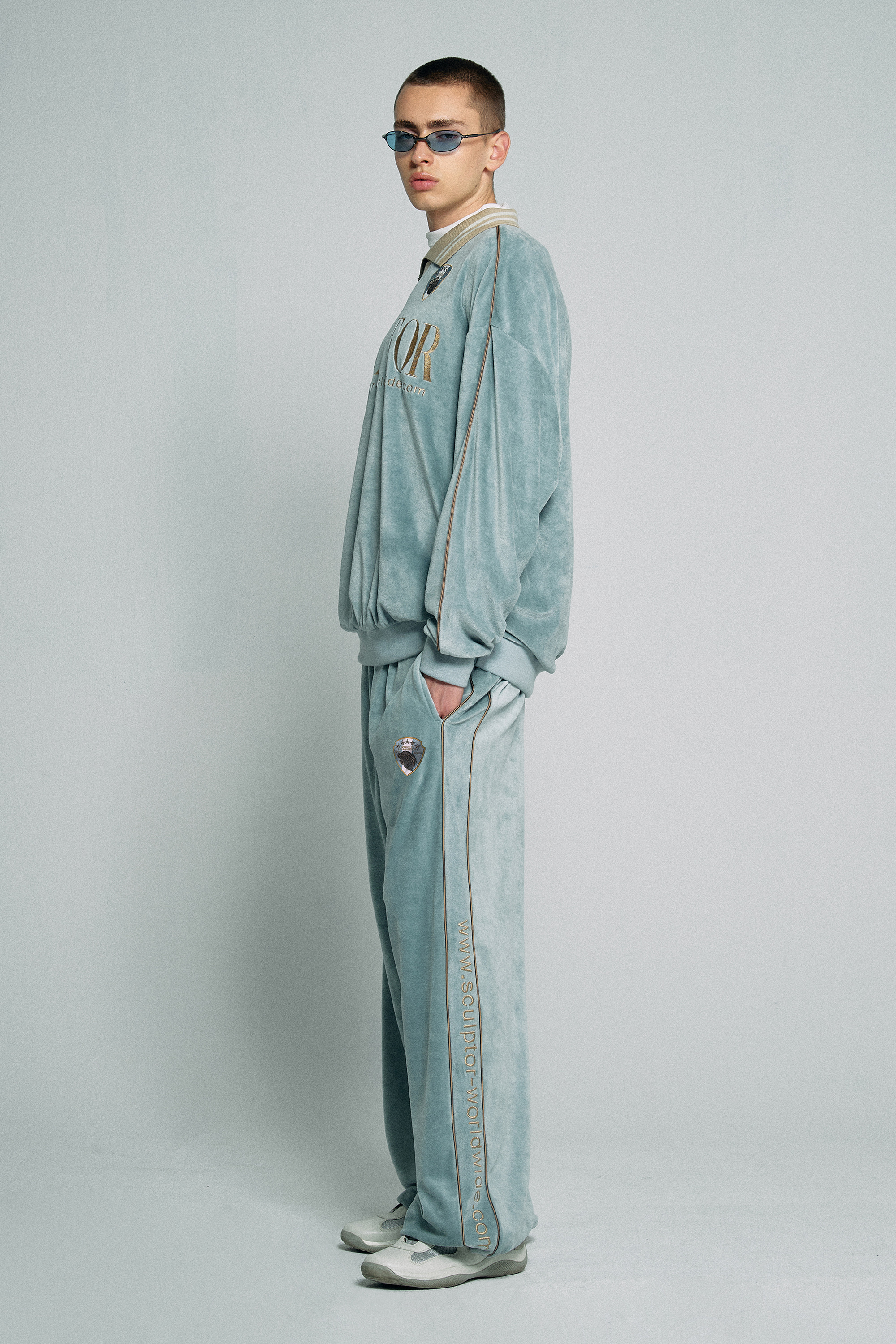 Velour Track Pants Baby Blue
