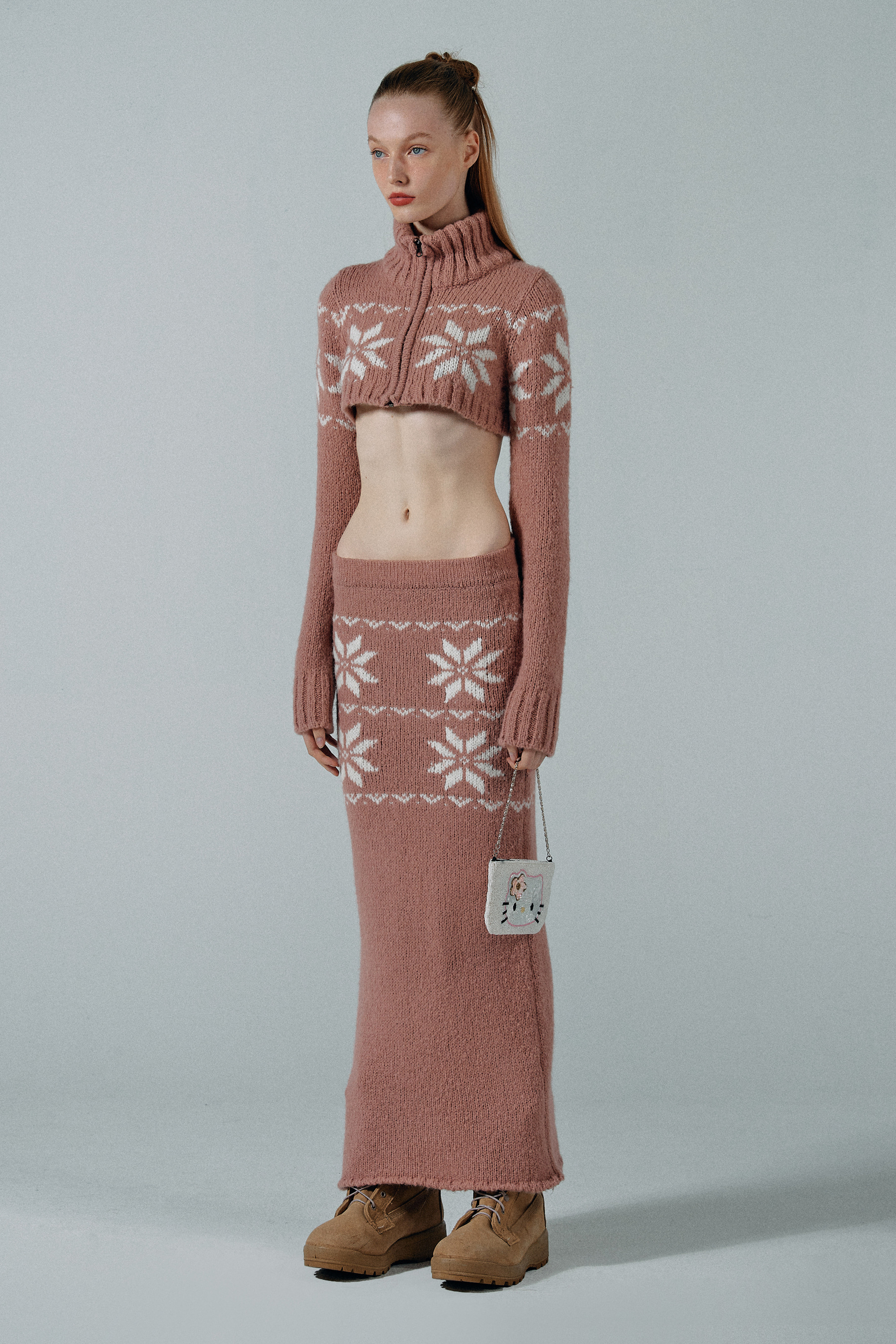 Nordic Knit Maxi Skirt Pink