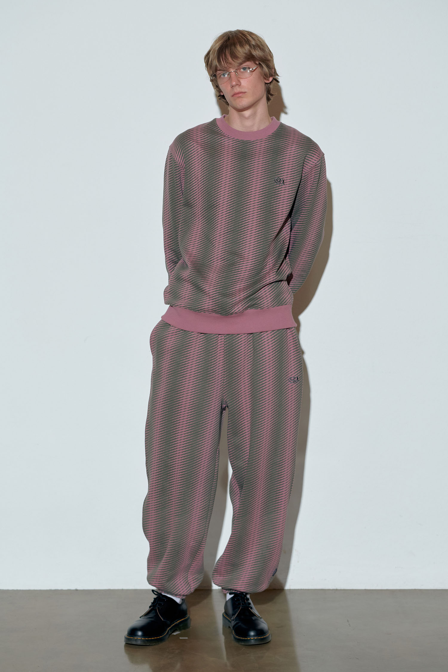 Irregular Stripe Sweatshirt Berry/Khaki