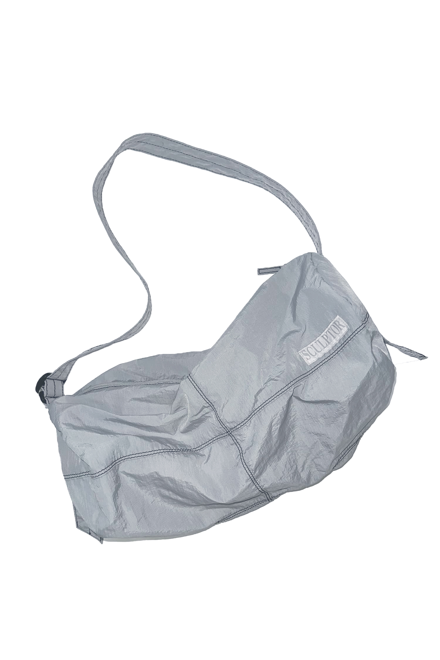 Contrast Stitch Nylon Duffle Bag Gray