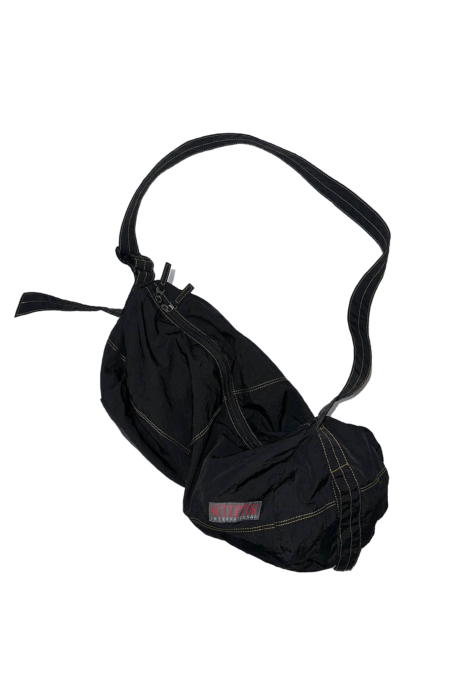 Contrast Stitch Nylon Duffle Bag Black
