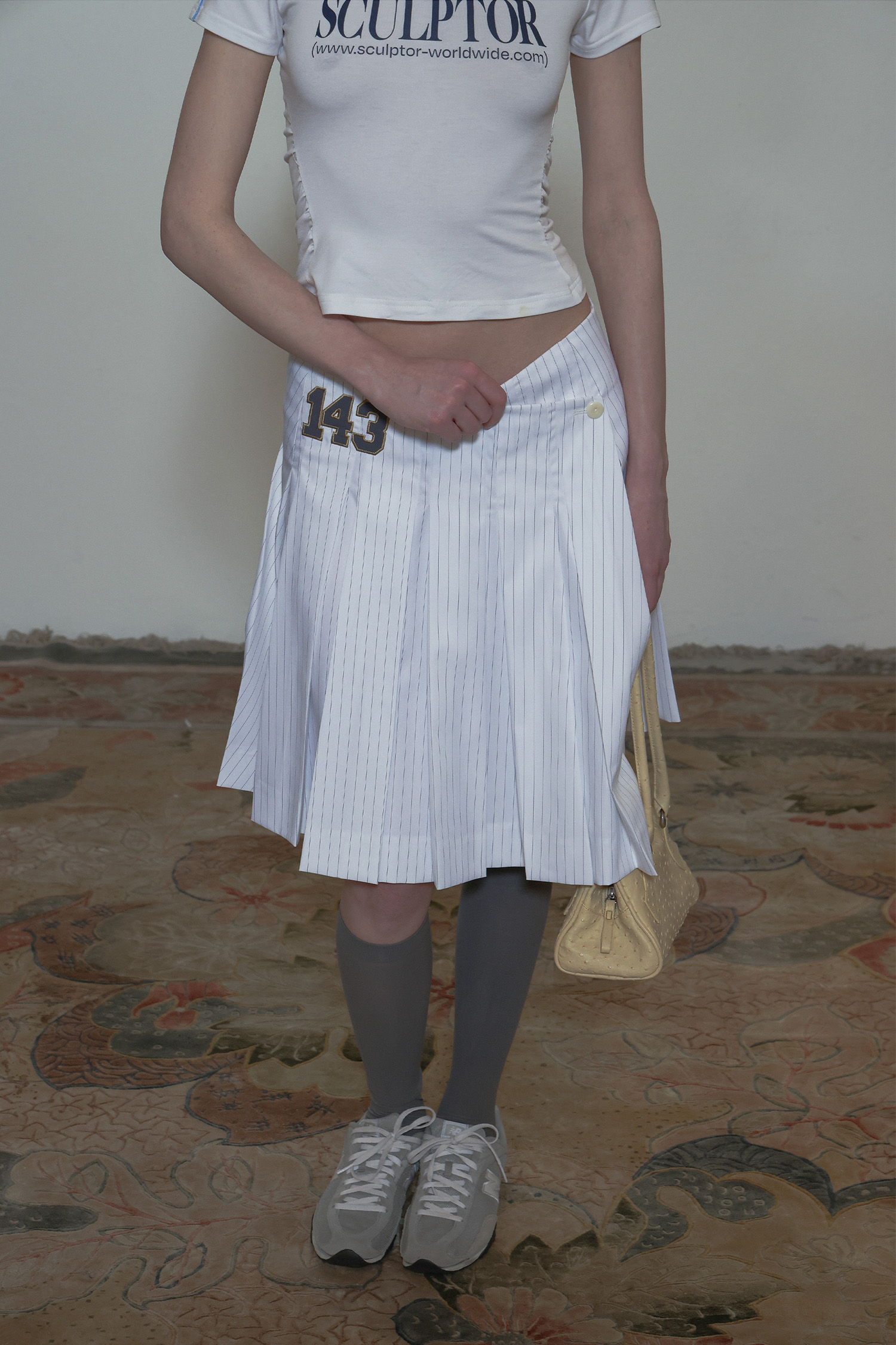 143 Asymmetrical Wrap Skirt White Pinstripe